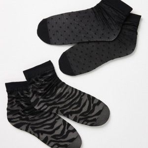 ANTHROPOLOGIE Zebra Print Polka Dots Black Sheer Socks 2 pairs OS